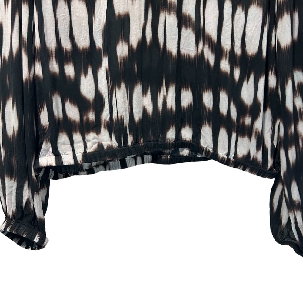 Bella Dahl Anthropologie Ikat Top Women’s M black white Sheer Gathered Hem - Picture 5 of 7